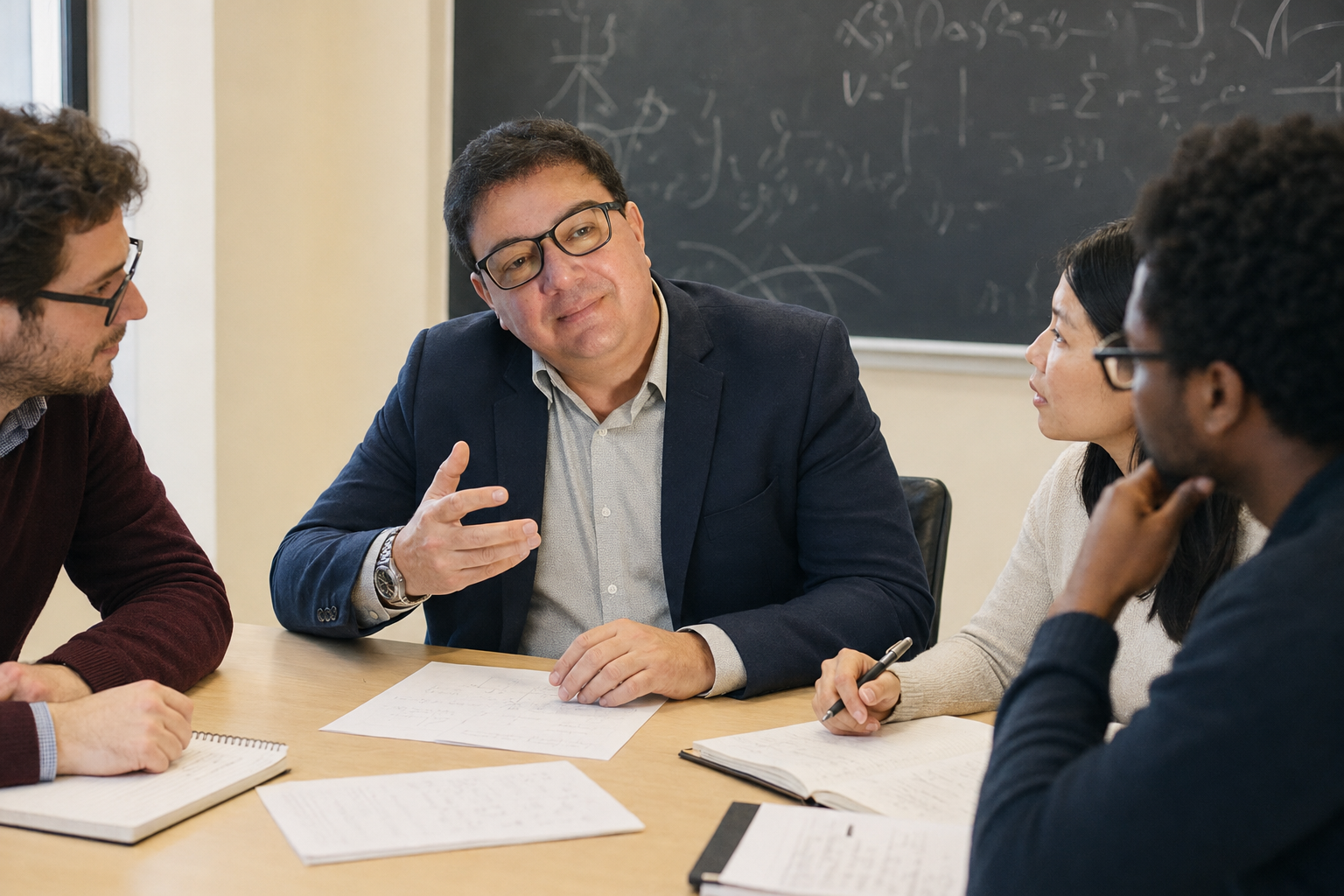 Professor Mello in a focused discussion with research collaborators